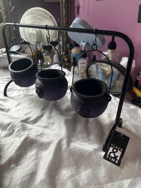 Place & Time Black Purple Hanging Cauldron Trio - Home Holiday Décor